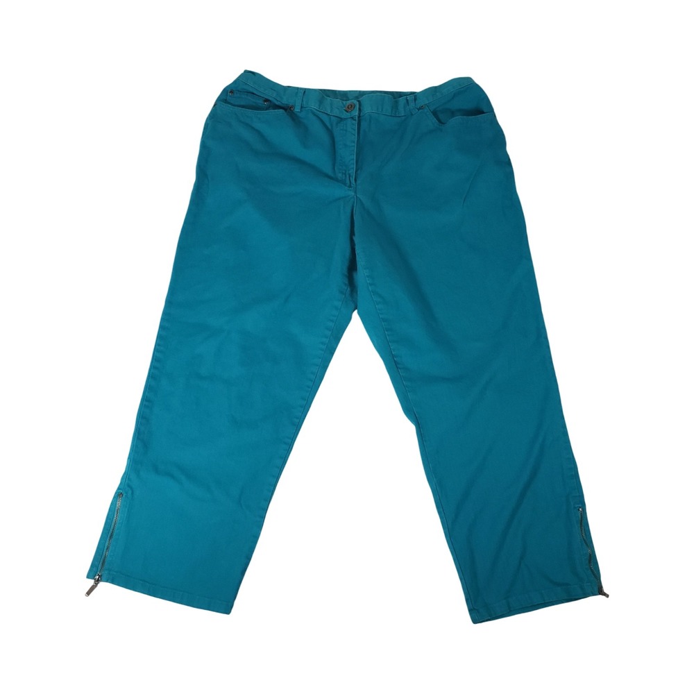 Ruby Rd Womens Teal Blue Cropped Pants Side Zippers Size 18 Elastic Waist Casual